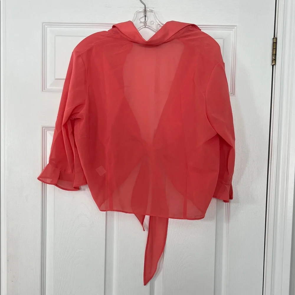 Red Coral Tie-Front Blouse - Picture 3 of 3